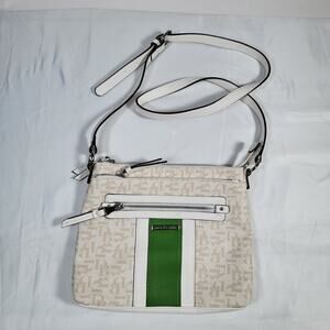 Dana Buchman Gracie White Monogram Crossbody Shoulder Bag Green Stripe Zip Purse